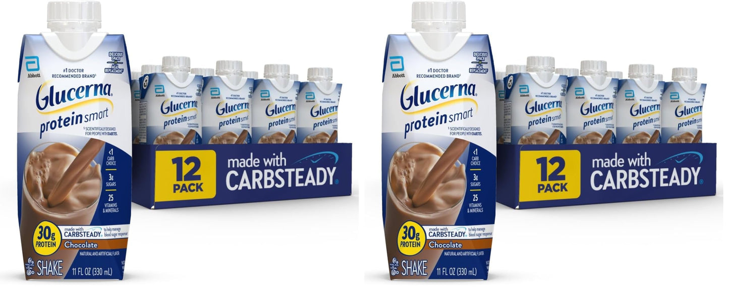 Glucerna Protein Smart Nutrition Shake to Support Blood Sugar Management | Diabetes Care Shake, 30g Protein, Ready-to-Drink Meal or Snack Replacement for Adults, 150 Calories, Chocolate, 12 Pack