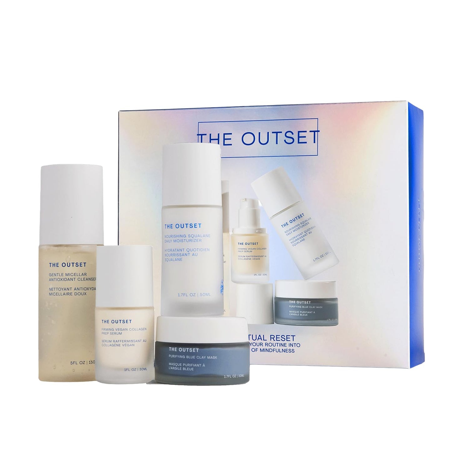 The Outset Ritual Reset Skincare Kit, Cleanser, Serum, Moisturizer & Purifying Clay Mask, Hydrating, Gentle, Fragrance-Free Daily Facial Care, Vegan, Gluten-Free, Sensitive Skin Safe