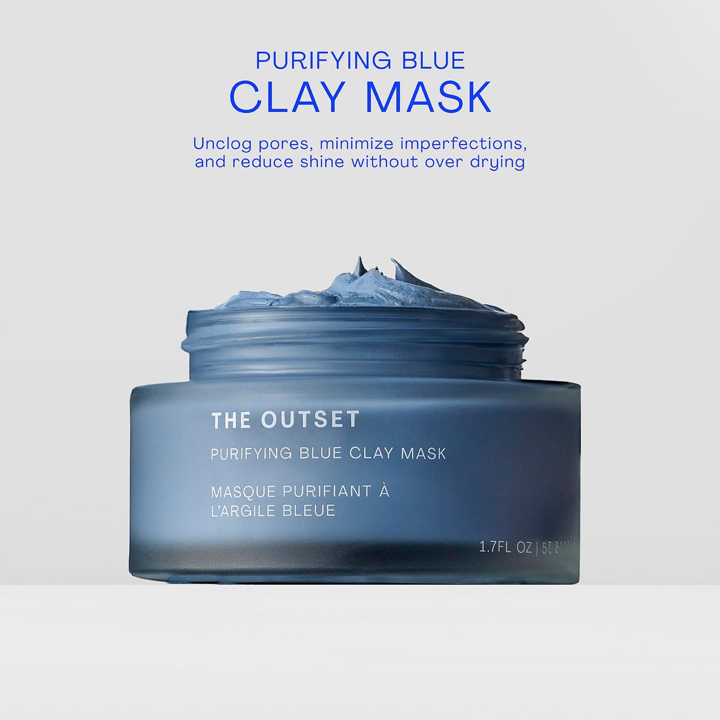 The Outset Blue Clay Face Mask, Hydrating & Detoxifying for Blackheads, Pores & Skin Clarifying, Gentle, Fragrance-Free, Vegan, Gluten-Free Clean Skincare - 1.7 fl oz