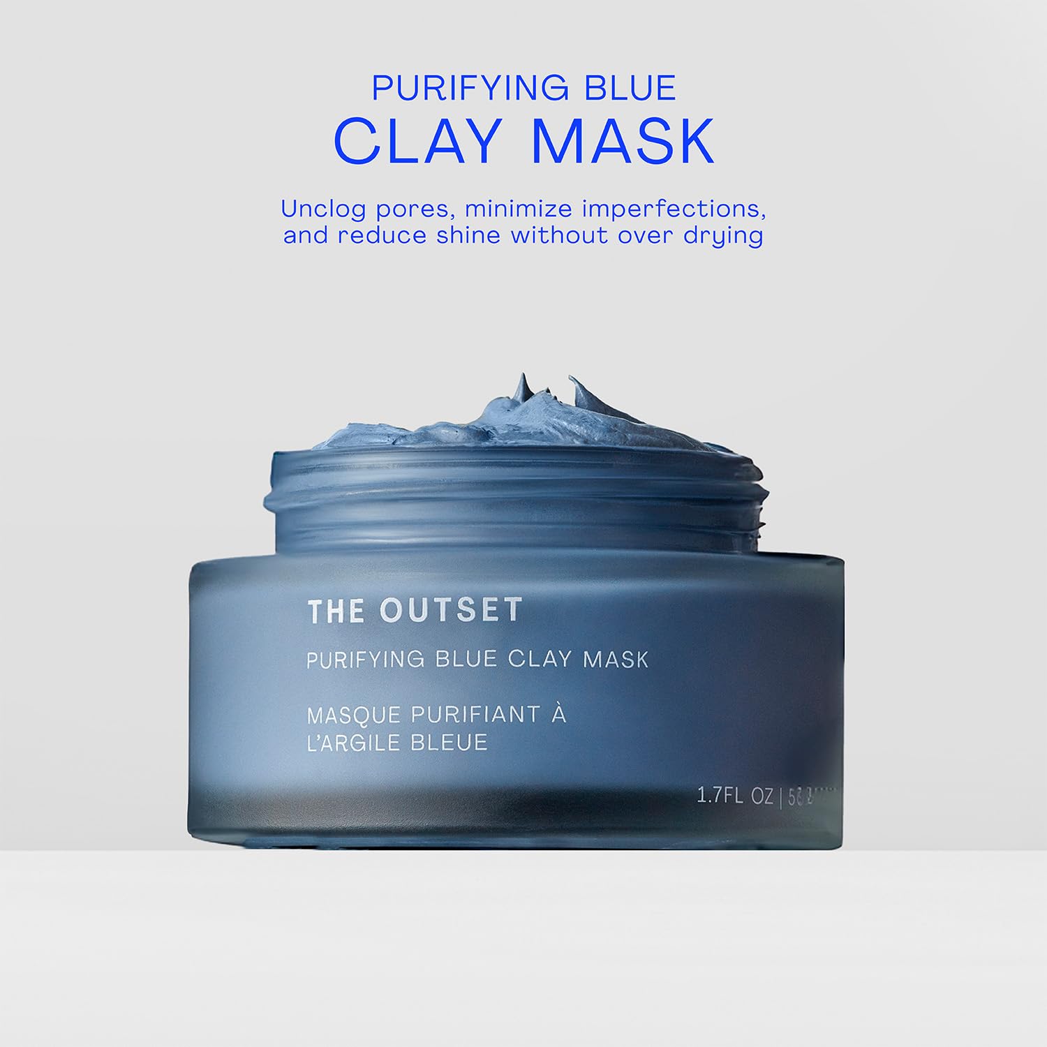 The Outset Blue Clay Face Mask, Hydrating & Detoxifying for Blackheads, Pores & Skin Clarifying, Gentle, Fragrance-Free, Vegan, Gluten-Free Clean Skincare - 1.7 fl oz