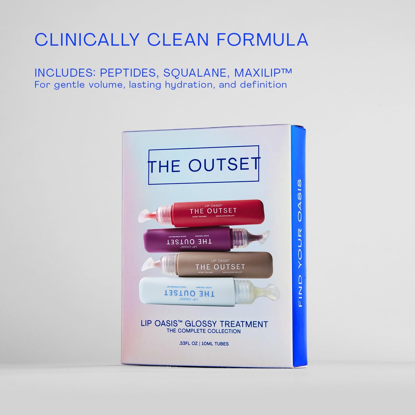The Outset Lip Oasis Hydrating Lip Balm & Gloss 4-Shade Set, Sheer Tint Dune, Clear, Mirage & Sun Kiss, Clean, Vegan & Gluten-Free - 0.3 oz Each