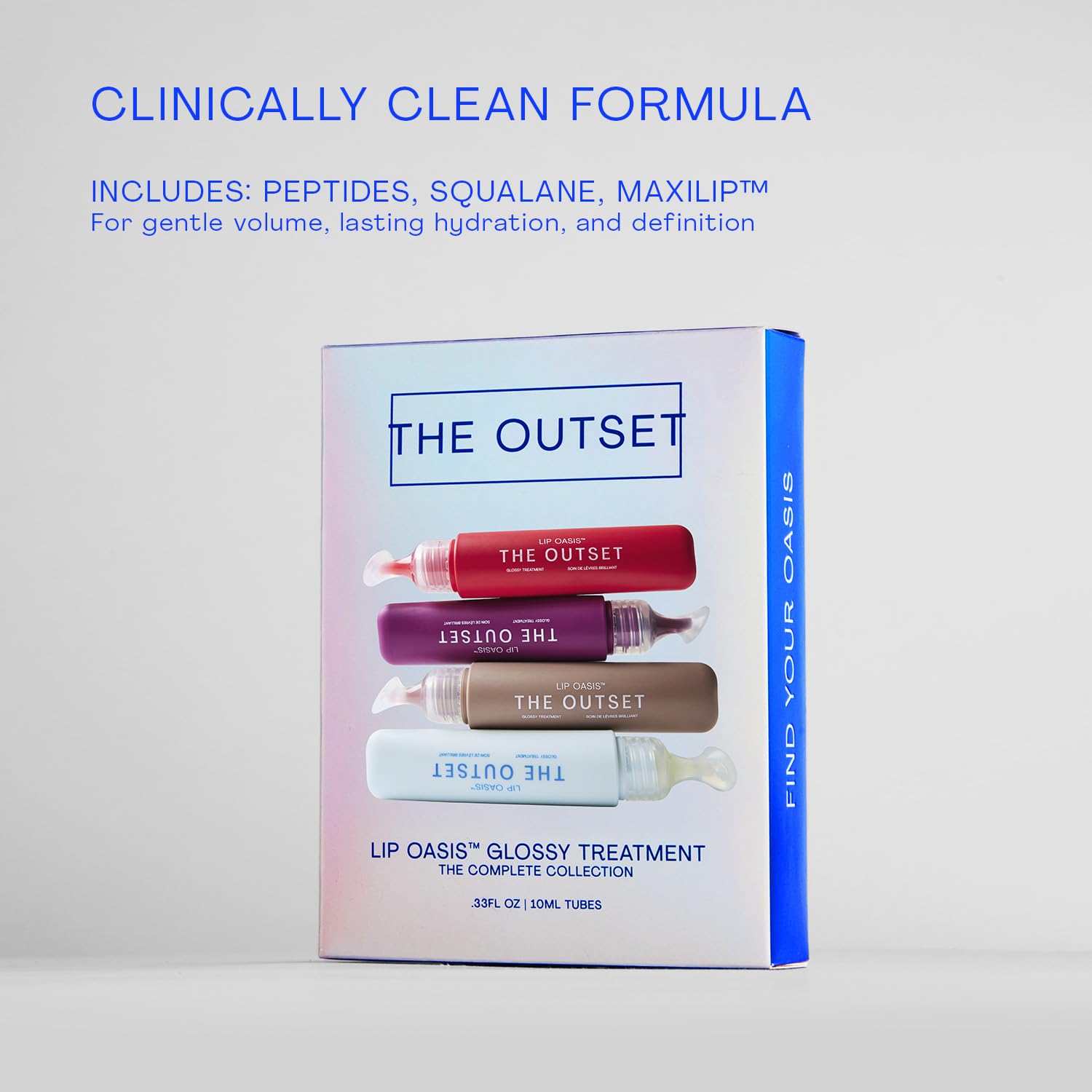 The Outset Lip Oasis Hydrating Lip Balm & Gloss 4-Shade Set, Sheer Tint Dune, Clear, Mirage & Sun Kiss, Clean, Vegan & Gluten-Free - 0.3 oz Each