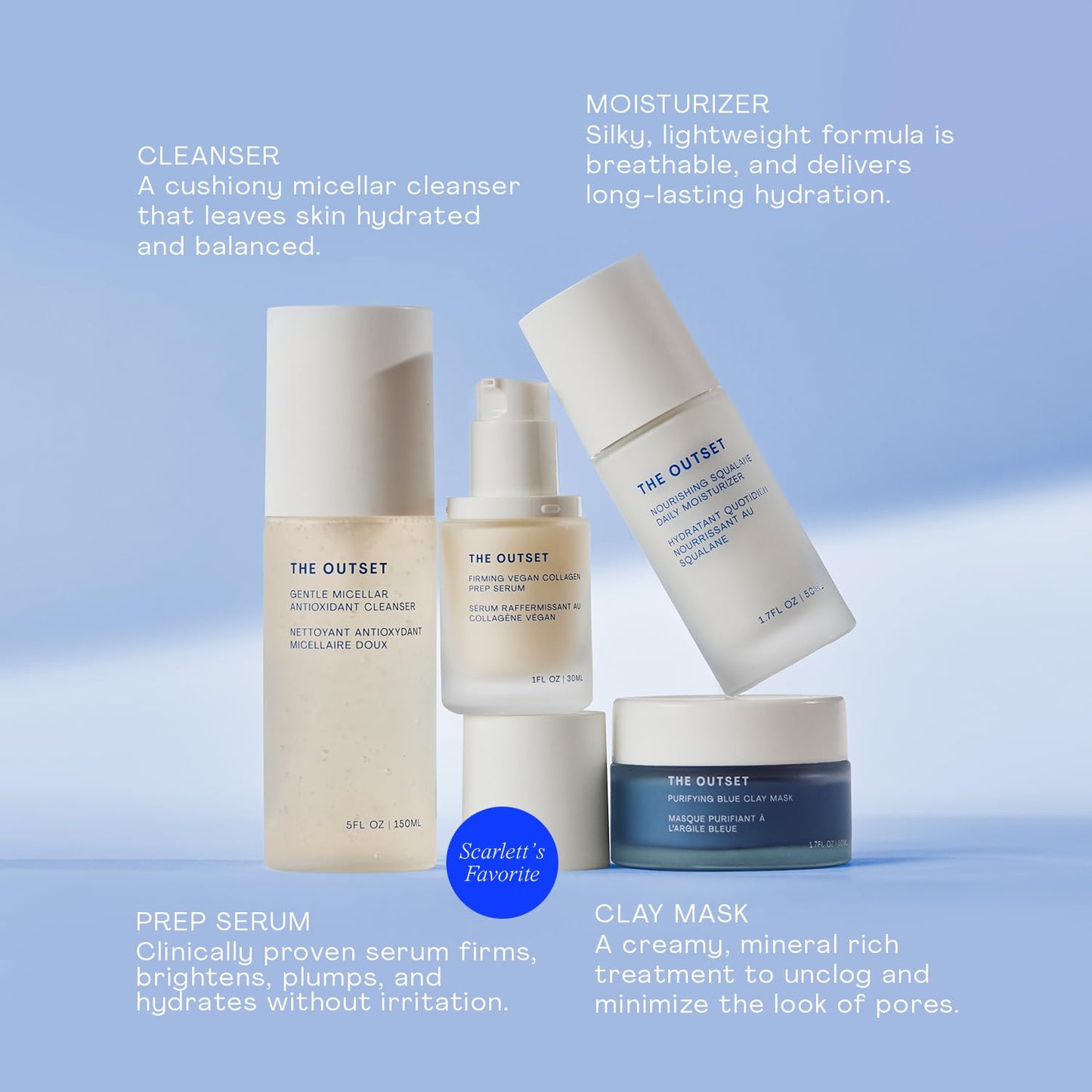 The Outset Ritual Reset Skincare Kit, Cleanser, Serum, Moisturizer & Purifying Clay Mask, Hydrating, Gentle, Fragrance-Free Daily Facial Care, Vegan, Gluten-Free, Sensitive Skin Safe
