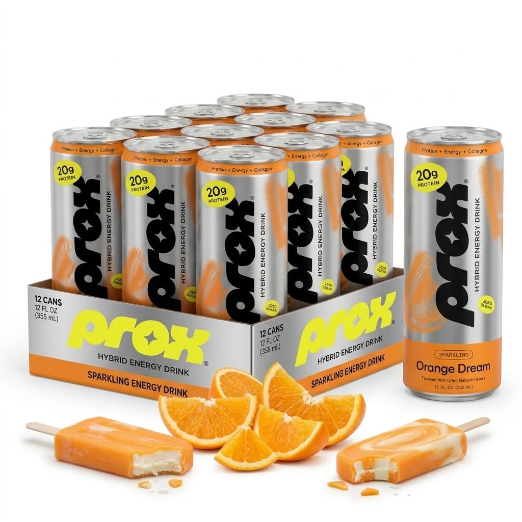 PROX Premium Energy Drink, Orange Dream, 20g Protein, Zero Sugar, 12 Pack