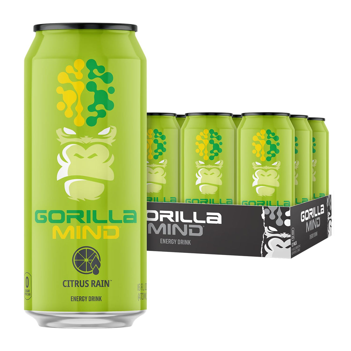 Gorilla Mind Energy Drink | 16oz, 12-Pack (Blue Raspberry)