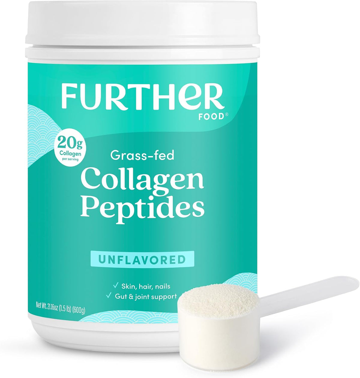 Further Food Unflavored Collagen Peptides Powder, 100% Grass-Fed, 21.16 Oz