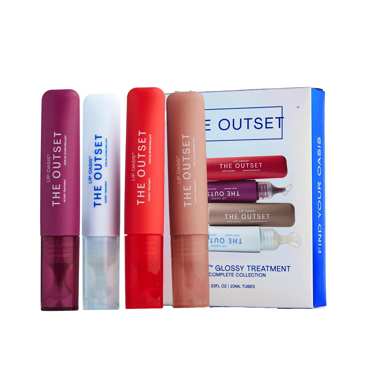The Outset Lip Oasis Hydrating Lip Balm & Gloss 4-Shade Set, Sheer Tint Dune, Clear, Mirage & Sun Kiss, Clean, Vegan & Gluten-Free - 0.3 oz Each