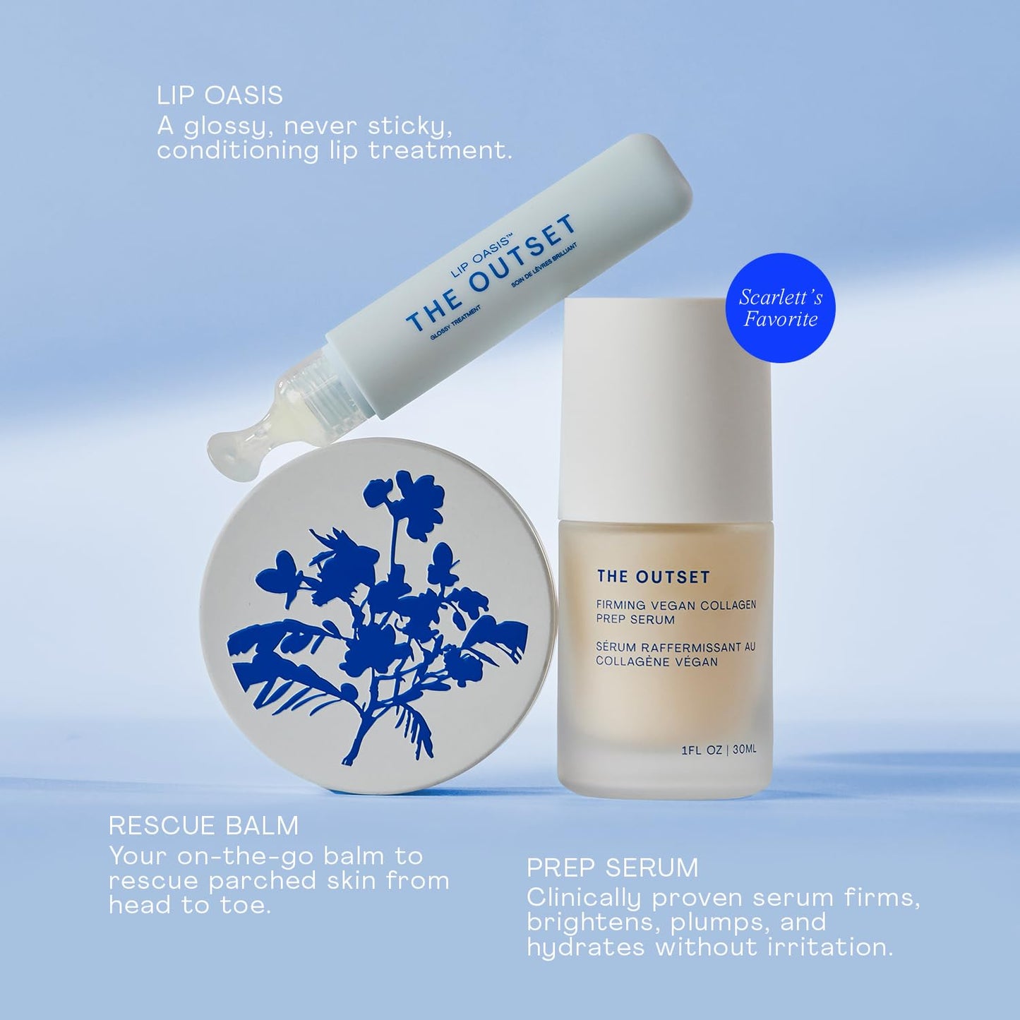 The Outset Hero Edit Skincare Kit, Hydrating Barrier Repair Set with Prep Serum, Barrier Balm & Lip Oasis, Clean Beauty for Dry, All Skin Types, Vegan, Gluten‑Free, Fragrance‑Free Daily Routine