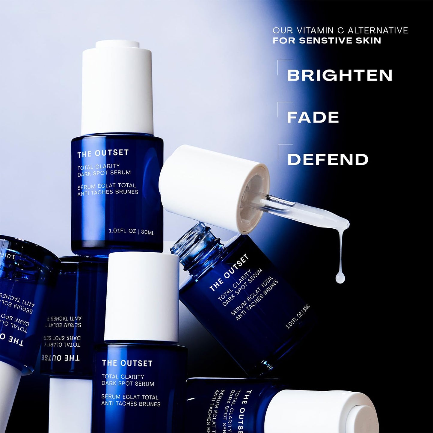 The Outset Total Clarity Dark Spot Serum with Melaneven™, Lightweight Brightening Facial Serum for Uneven Tone, Gentle & Non-Comedogenic for Sensitive Skin – 1 fl oz