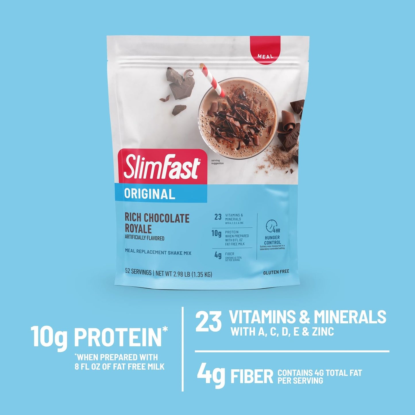 SlimFast Meal Replacement Powder, Original Rich Chocolate Royale, Weight Loss Shake Mix, 10g of Protein, 52 Servings (Packaging May Vary)