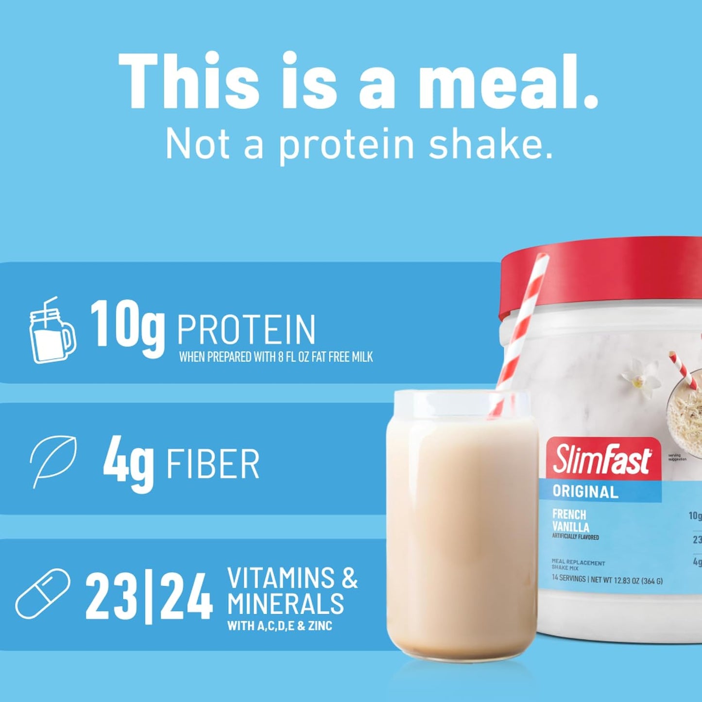 SlimFast Meal Replacement Powder, Original Rich Chocolate Royale, Weight Loss Shake Mix, 10g of Protein, 52 Servings (Packaging May Vary)