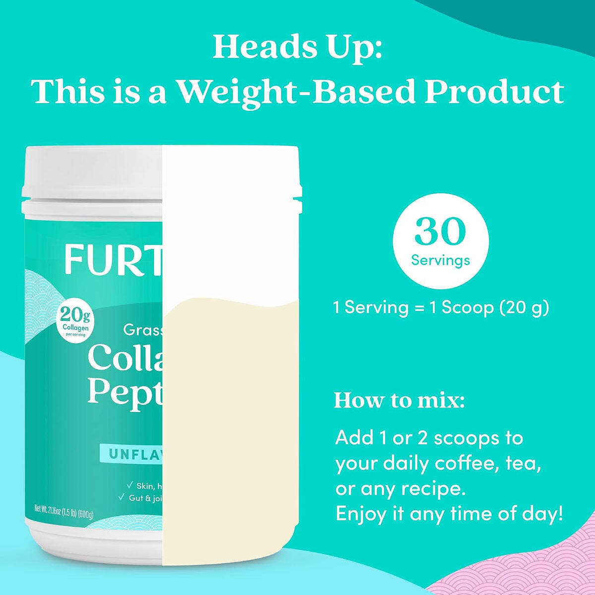 Further Food Unflavored Collagen Peptides Powder, 100% Grass-Fed, 21.16 Oz