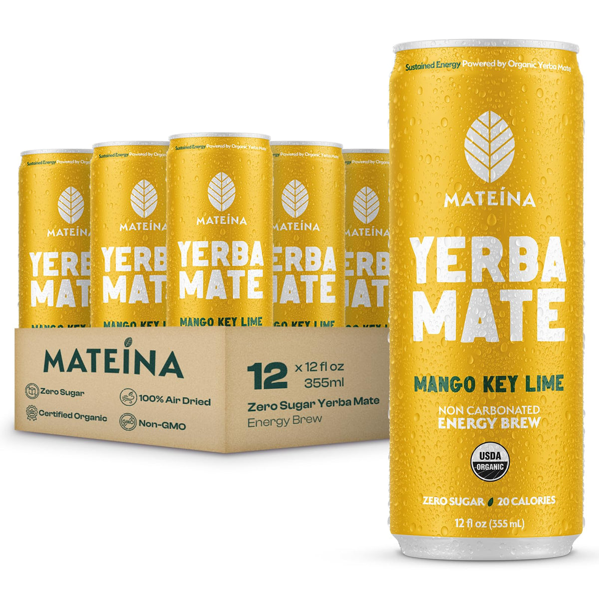 Mateina Yerba Mate Energy Drink, Raspberry Yuzu, 12 fl oz, 12 Pack