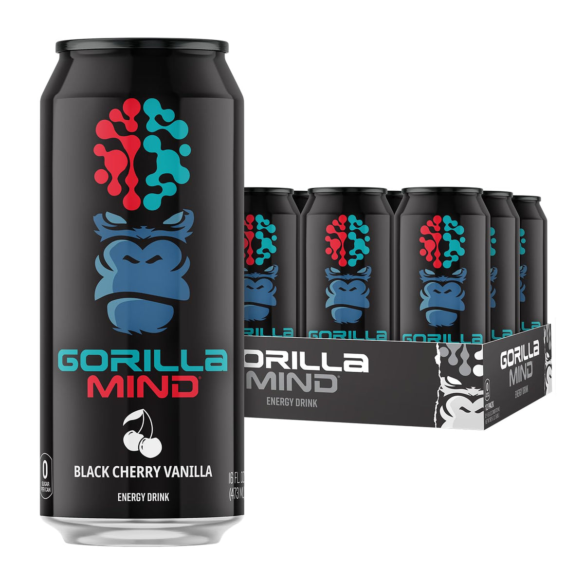 Gorilla Mind Energy Drink | 16oz, 12-Pack (Blue Raspberry)
