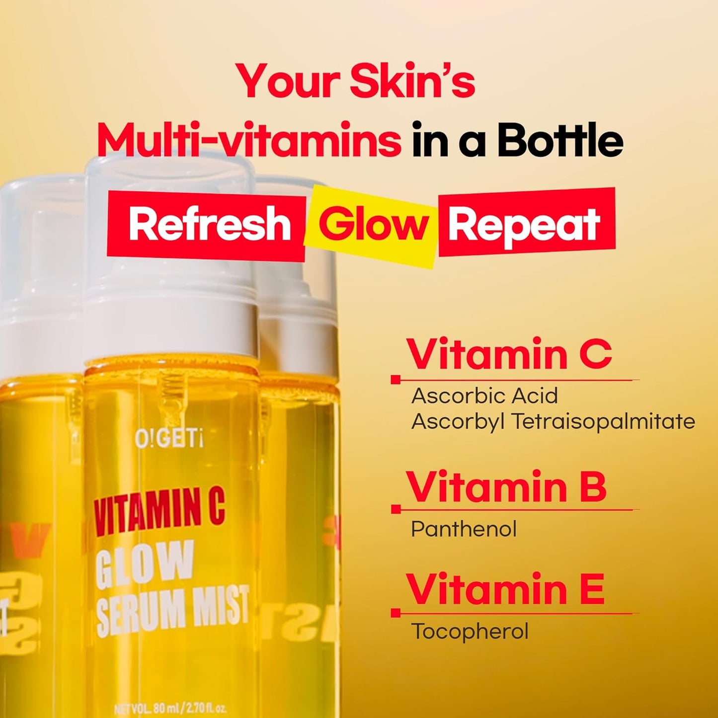 Vitamin C Glow Serum Mist, Hydrating & Brightening Facial Mist with Jeju Green Tangerine, Face Spray for Glow Skin, Niacinamide, Hypoallergenic, 2.7 fl.oz