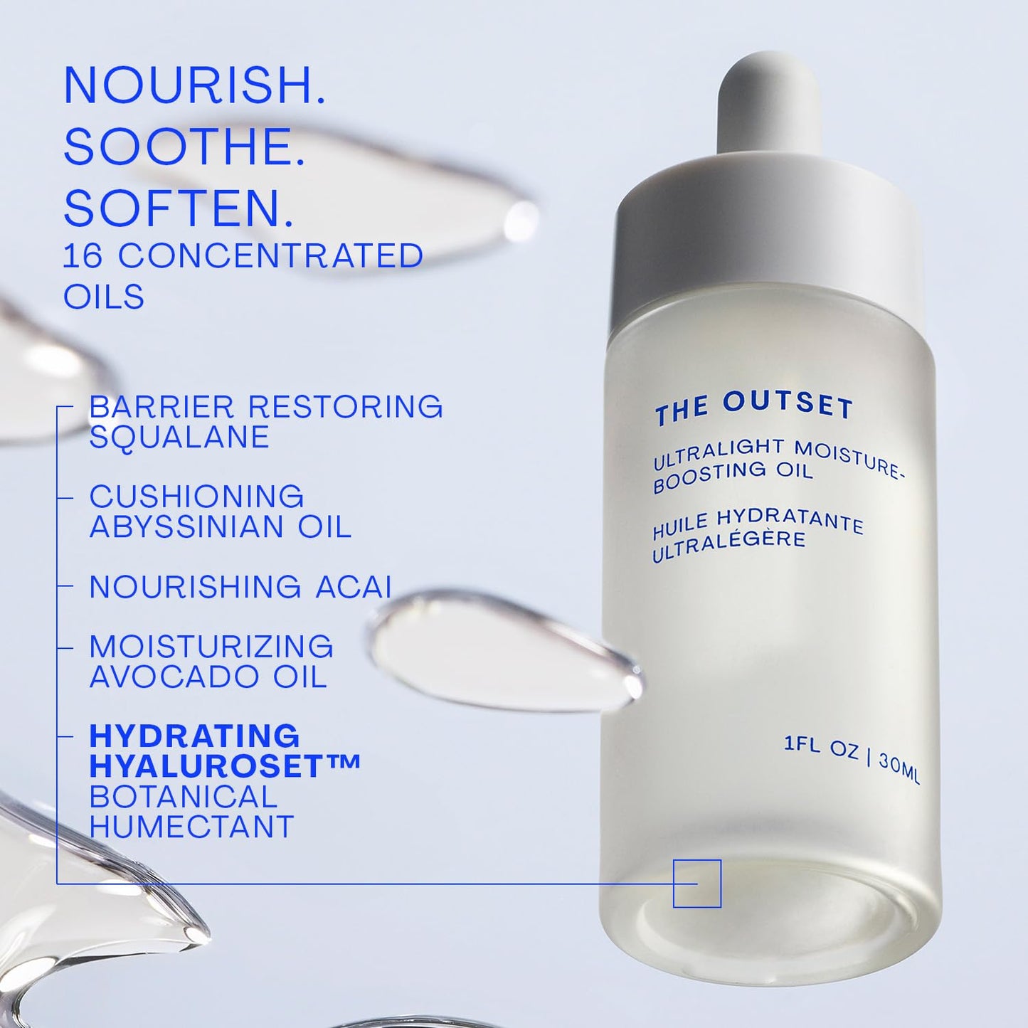 The Outset Ultralight Hydrating Face Oil with Squalane, Fast-Absorbing, Non-Clogging & Gentle Moisturizer, Fragrance-Free, Clean, Vegan & Gluten-Free Skincare for All Skin Types, Sensitive - 1 fl oz