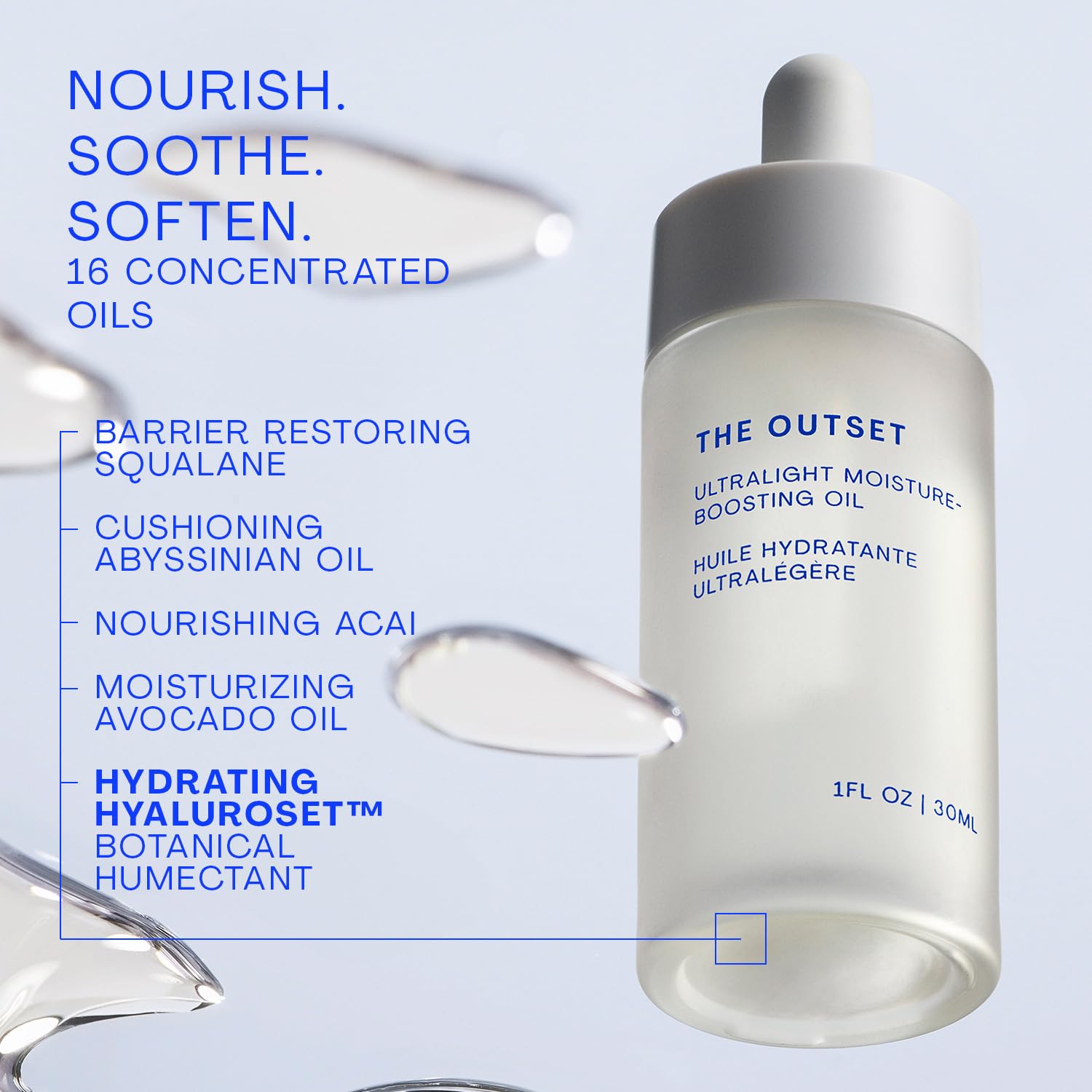 The Outset Ultralight Hydrating Face Oil with Squalane, Fast-Absorbing, Non-Clogging & Gentle Moisturizer, Fragrance-Free, Clean, Vegan & Gluten-Free Skincare for All Skin Types, Sensitive - 1 fl oz
