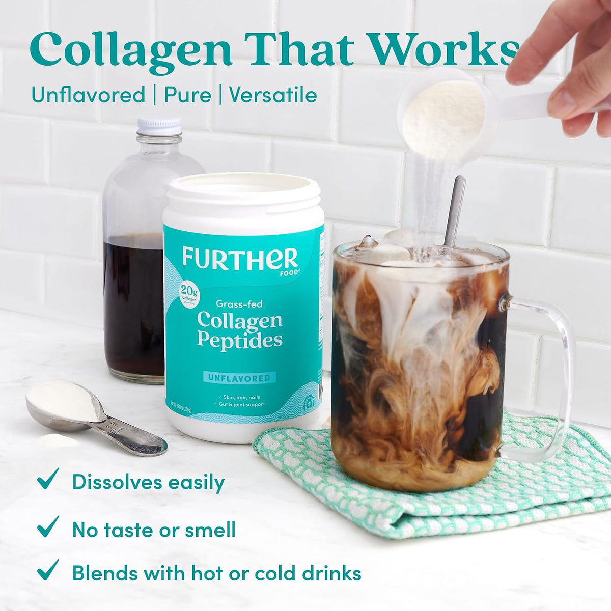 Further Food Unflavored Collagen Peptides Powder, 100% Grass-Fed, 21.16 Oz