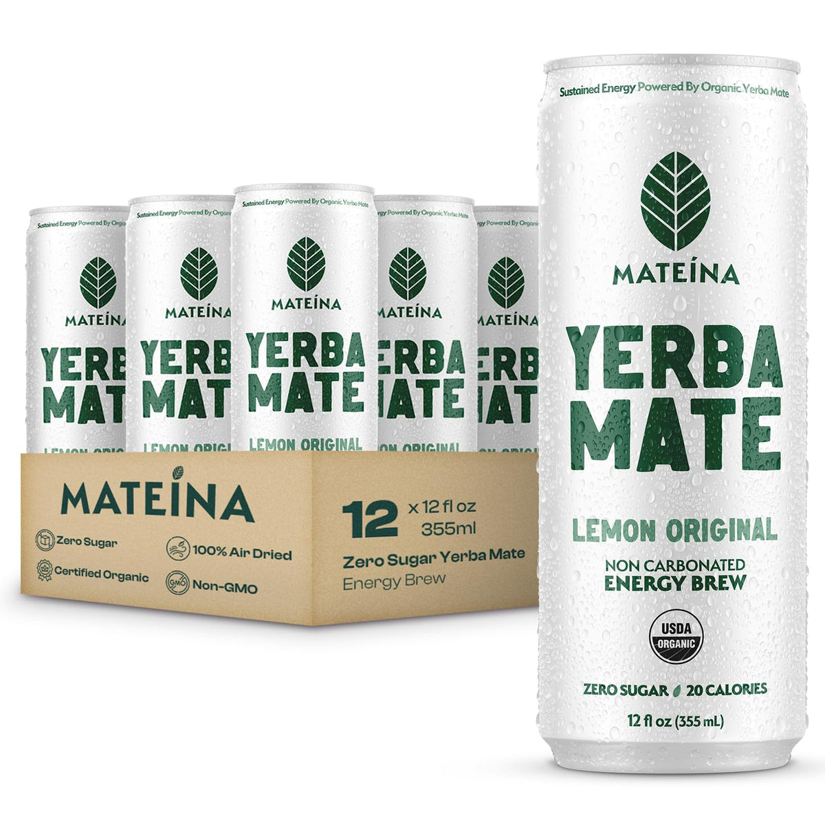 Mateina Yerba Mate Energy Drink, Raspberry Yuzu, 12 fl oz, 12 Pack