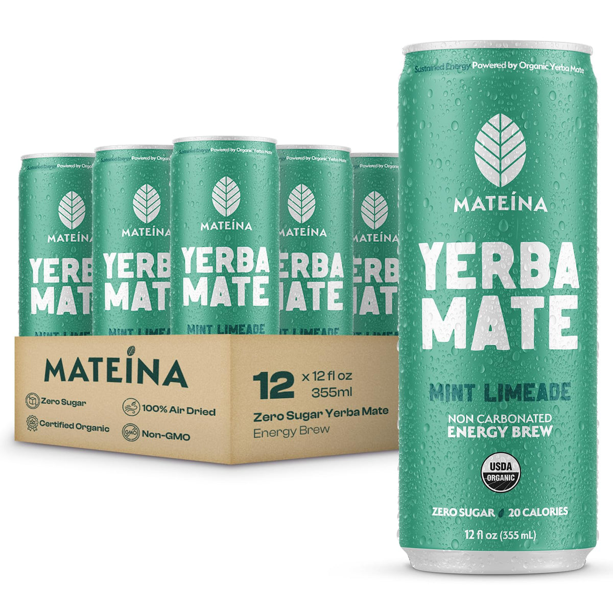 Mateina Yerba Mate Energy Drink, Raspberry Yuzu, 12 fl oz, 12 Pack