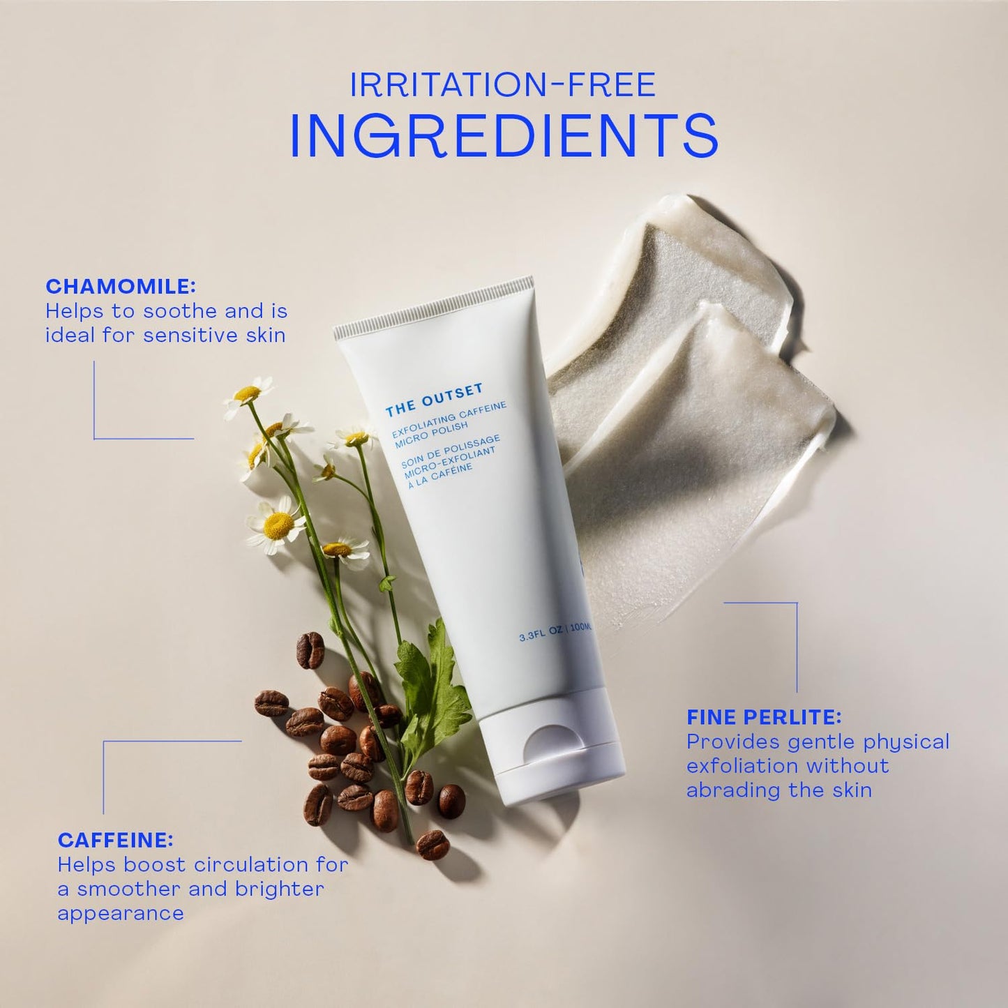 The Outset Exfoliating Caffeine Micro Polish, Brightening, Smoothing & Awakening Physical Face Scrub, Gentle, Fragrance-Free, Clean, Vegan & Gluten-Free Daily Skincare - 3.3 fl oz