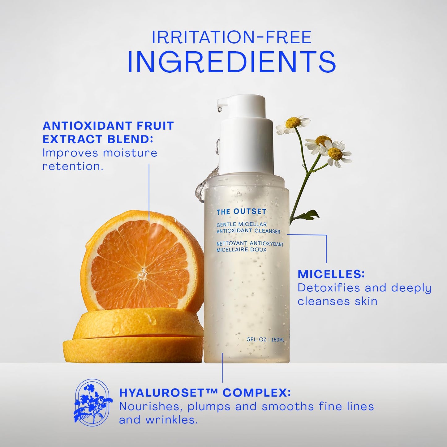 The Outset Micellar Gel Face Cleanser, Gentle Face Wash & Makeup Remover, Hydrating Facial Cleanser for Sensitive Skin, Fragrance-Free, Vegan Clean Skincare for Dry & All Skin Types, 5 fl oz