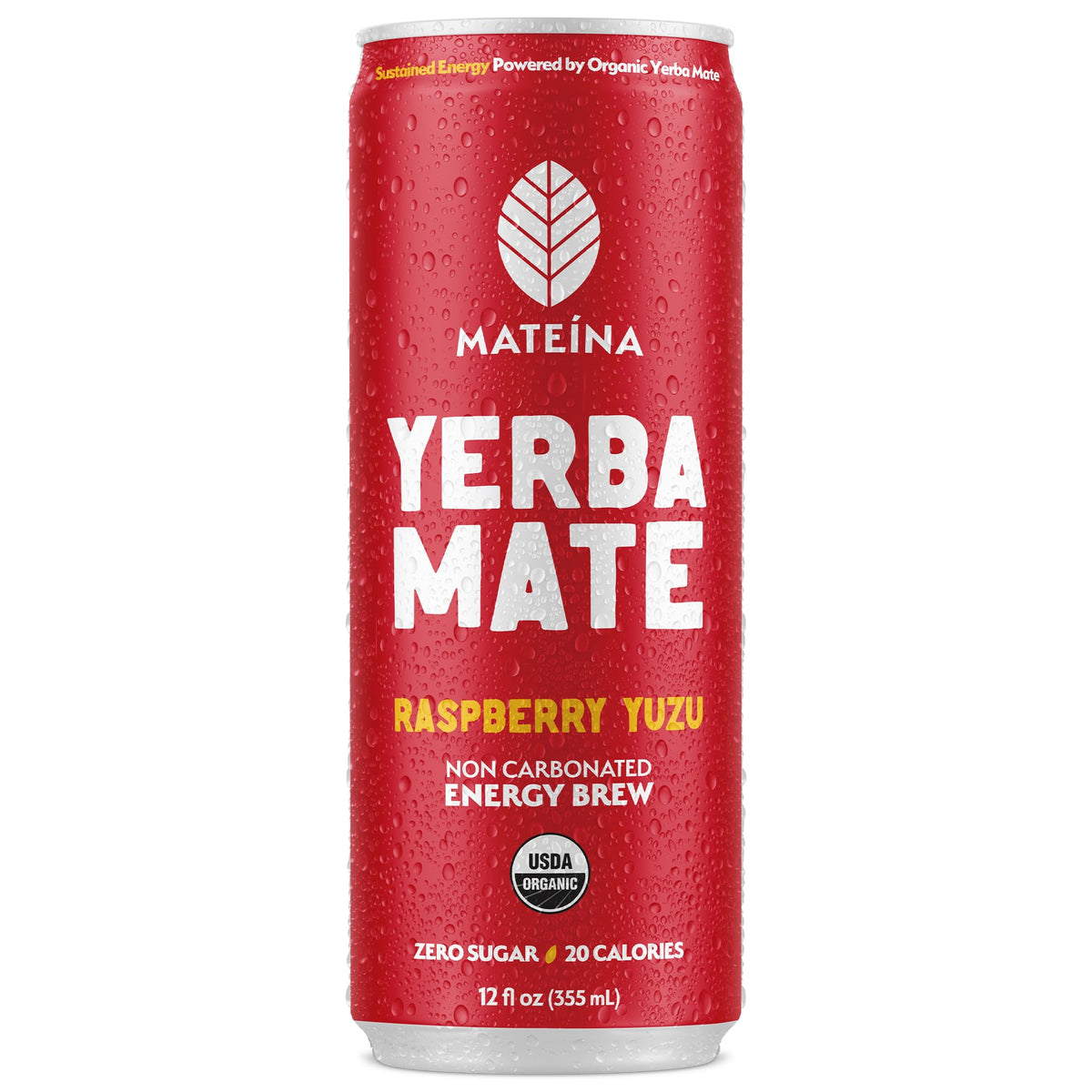 Mateina Yerba Mate Energy Drink, Raspberry Yuzu, 12 fl oz, 12 Pack