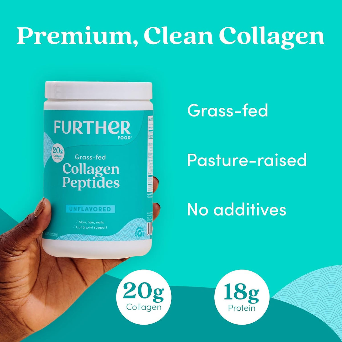 Further Food Unflavored Collagen Peptides Powder, 100% Grass-Fed, 21.16 Oz