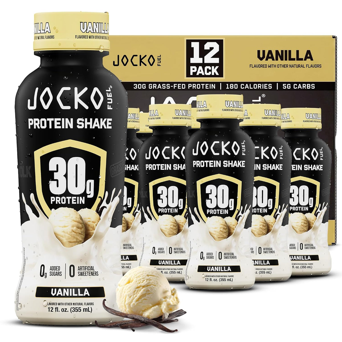 Jocko Fuel High Protein Shakes, Vanilla 12 fl oz | 12 Pack