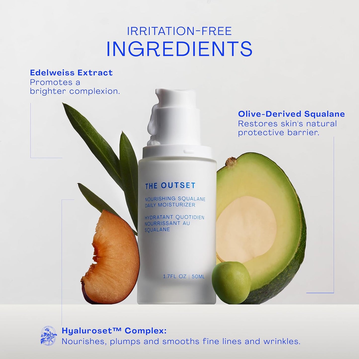 The Outset Squalane Daily Face Moisturizer, Hydrating Barrier Repair Face Cream, Non-Comedogenic, Fragrance-Free, Gluten Free Clean Vegan Facial Moisturizer for Sensitive & All Skin Types – 1.7 fl oz