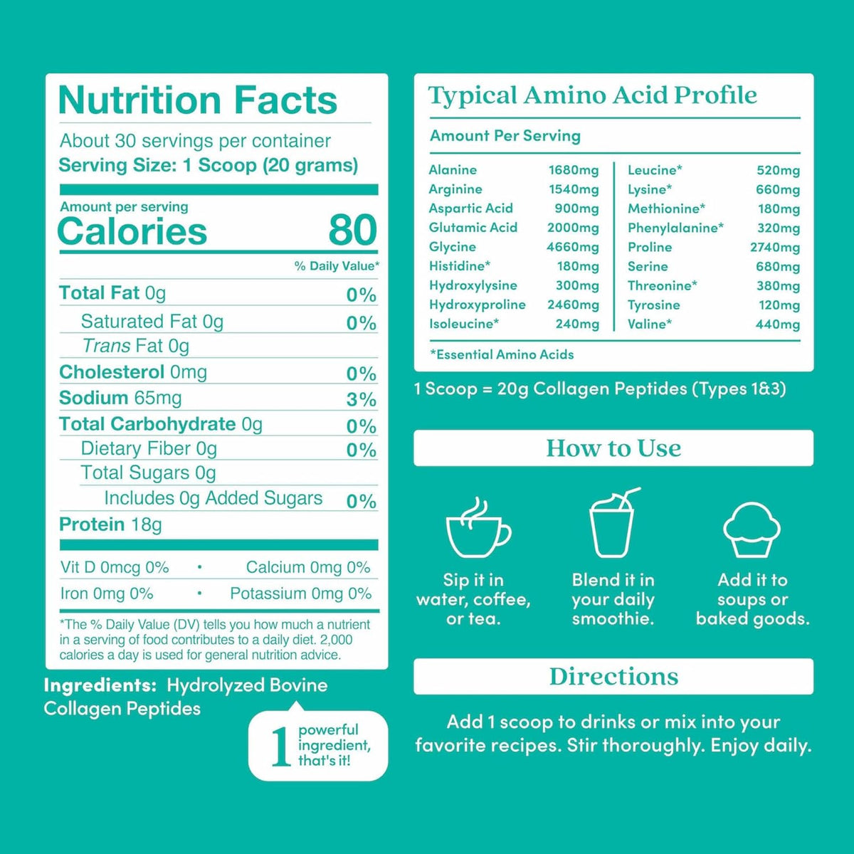 Further Food Unflavored Collagen Peptides Powder, 100% Grass-Fed, 21.16 Oz