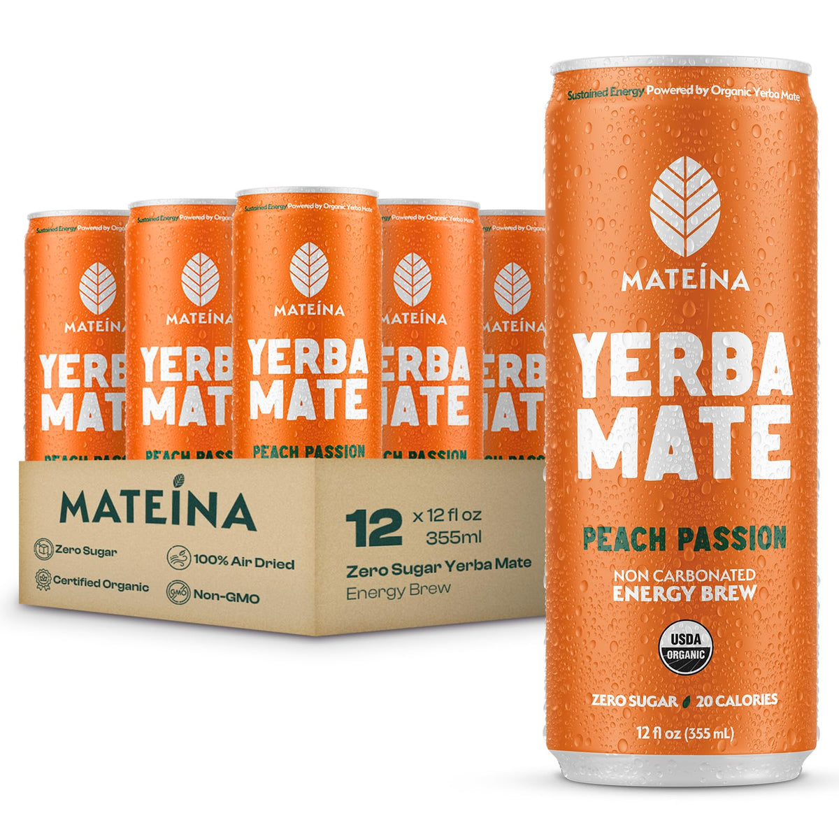 Mateina Yerba Mate Energy Drink, Raspberry Yuzu, 12 fl oz, 12 Pack