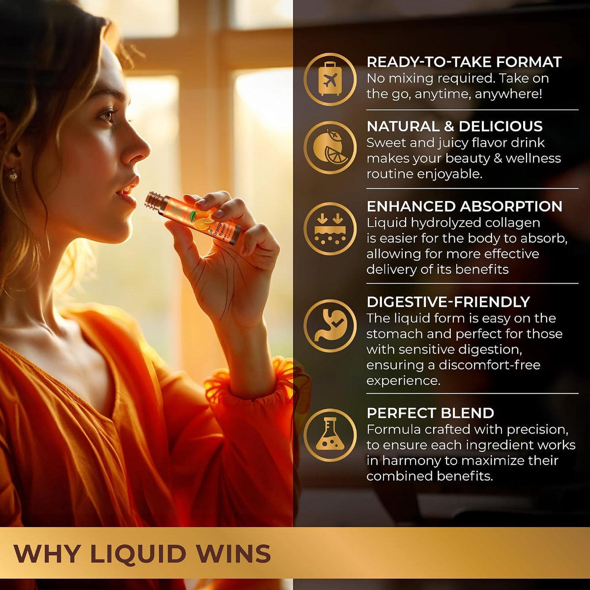 Liquid Collagen Peptides with Biotin & Hyaluronic Acid, Orange flavor