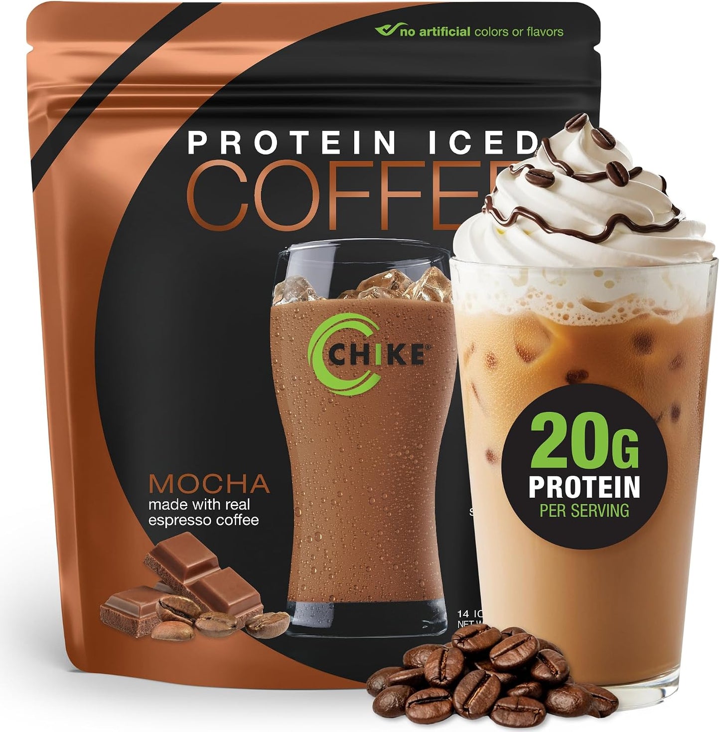 Chike Mocha High Protein Iced Coffee, 20 G Protein, 2 Shots Espresso, 1 G Sugar, Keto Friendly and Gluten Free, 14 Servings (15.3 Ounce)