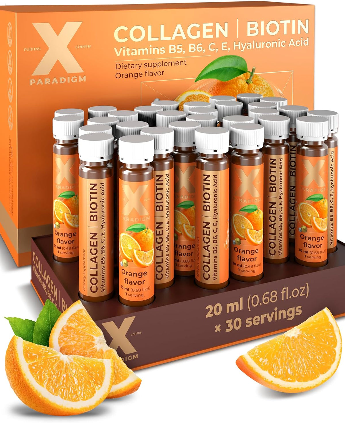 Liquid Collagen Peptides with Biotin & Hyaluronic Acid, Orange flavor