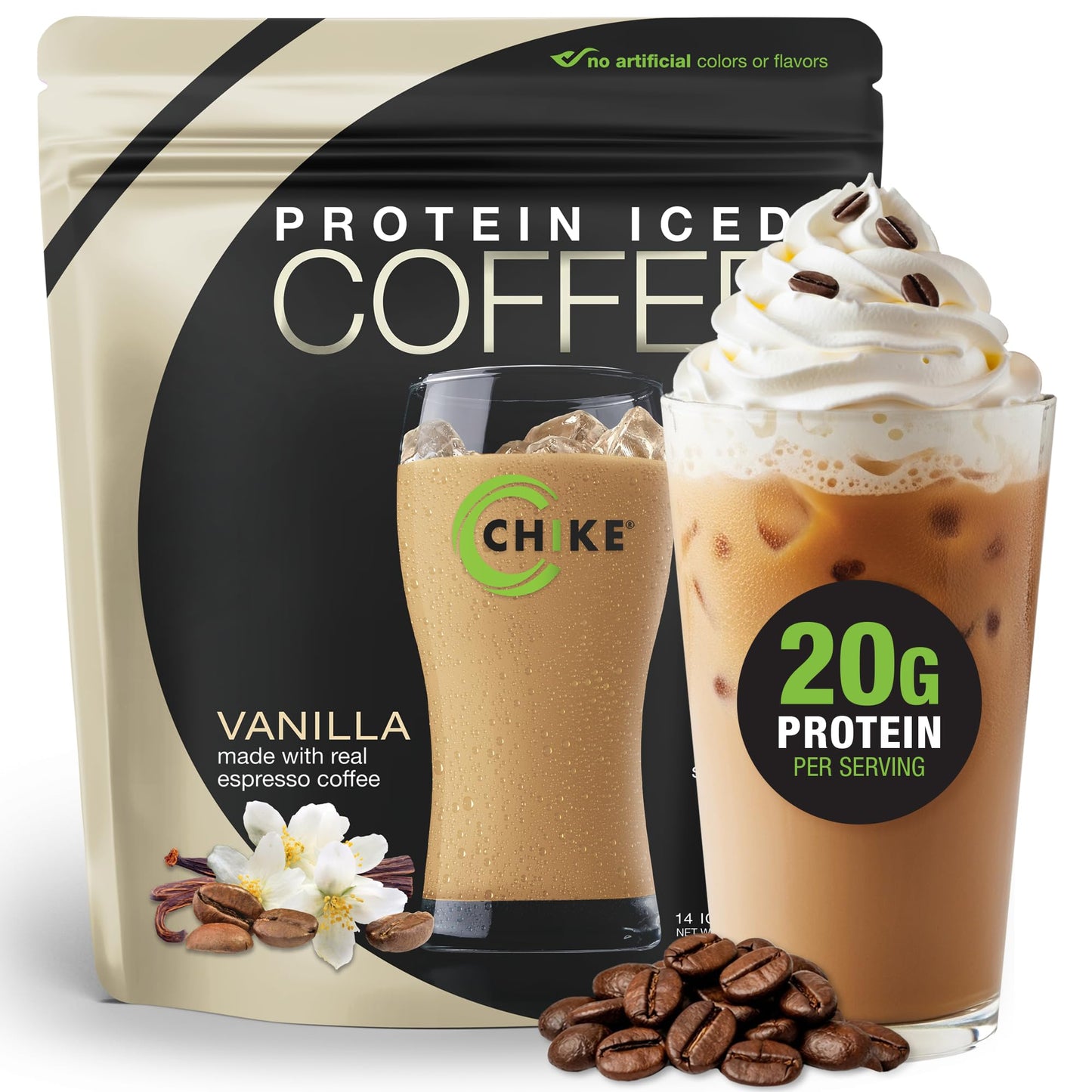 Chike Mocha High Protein Iced Coffee, 20 G Protein, 2 Shots Espresso, 1 G Sugar, Keto Friendly and Gluten Free, 14 Servings (15.3 Ounce)