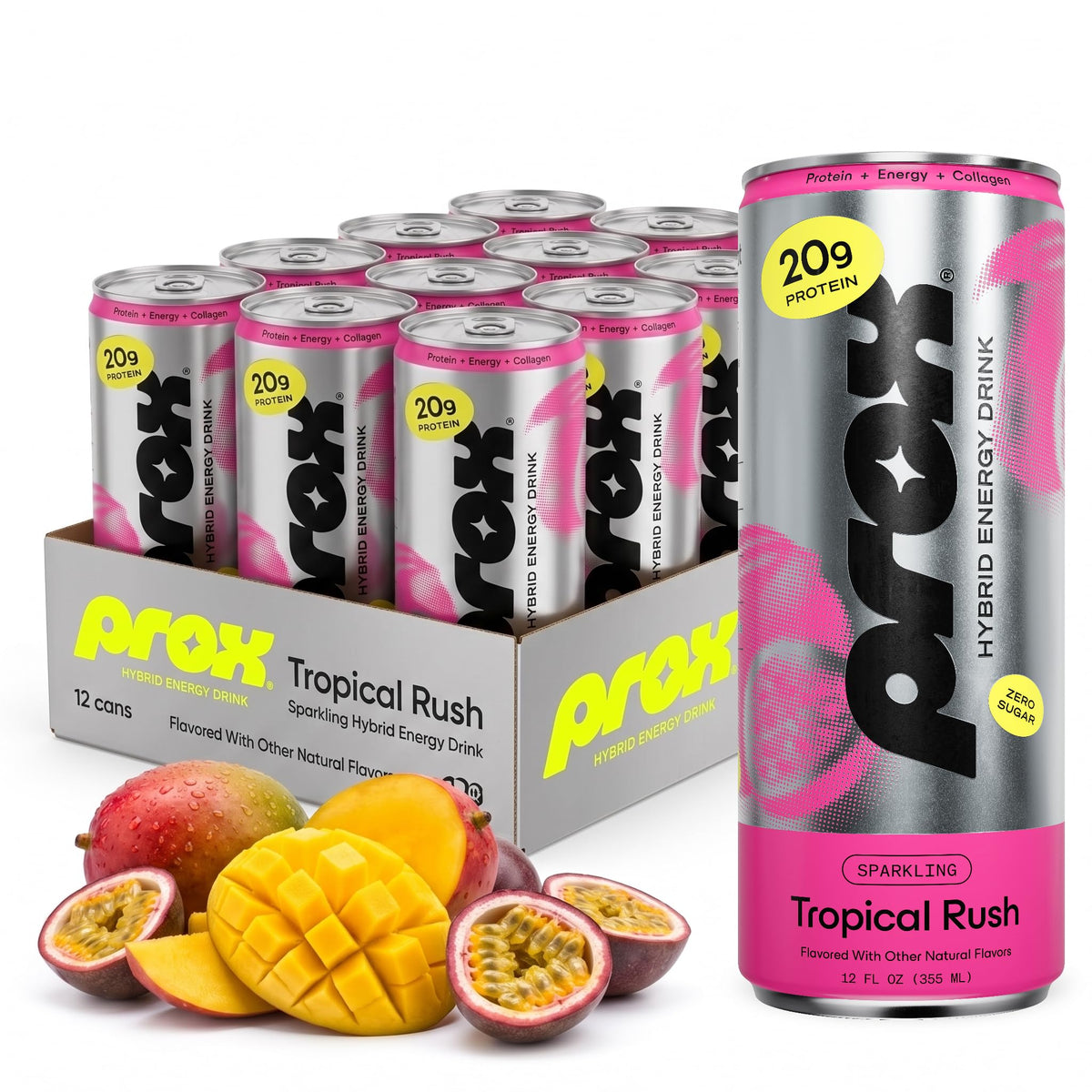 PROX Premium Energy Drink, Orange Dream, 20g Protein, Zero Sugar, 12 Pack