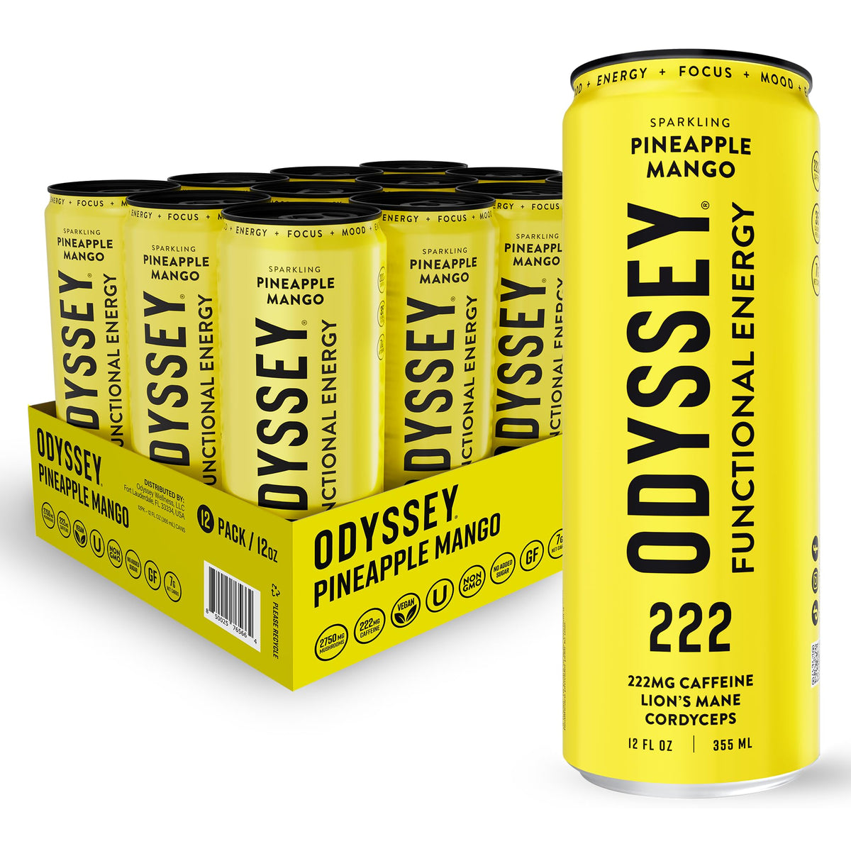 Odyssey Functional Energy Drink, 222mg Caffeine, Variety 12 Pack