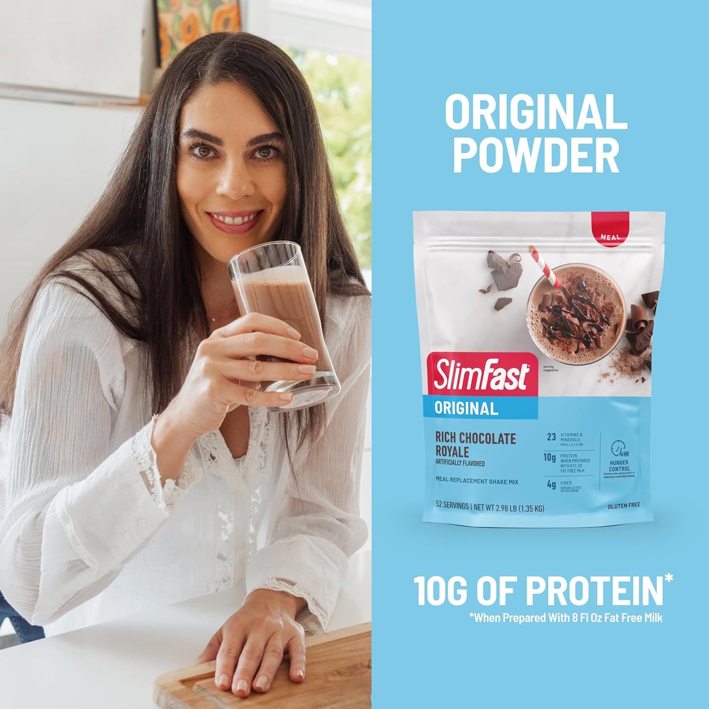 SlimFast Meal Replacement Powder, Original Rich Chocolate Royale, Weight Loss Shake Mix, 10g of Protein, 52 Servings (Packaging May Vary)