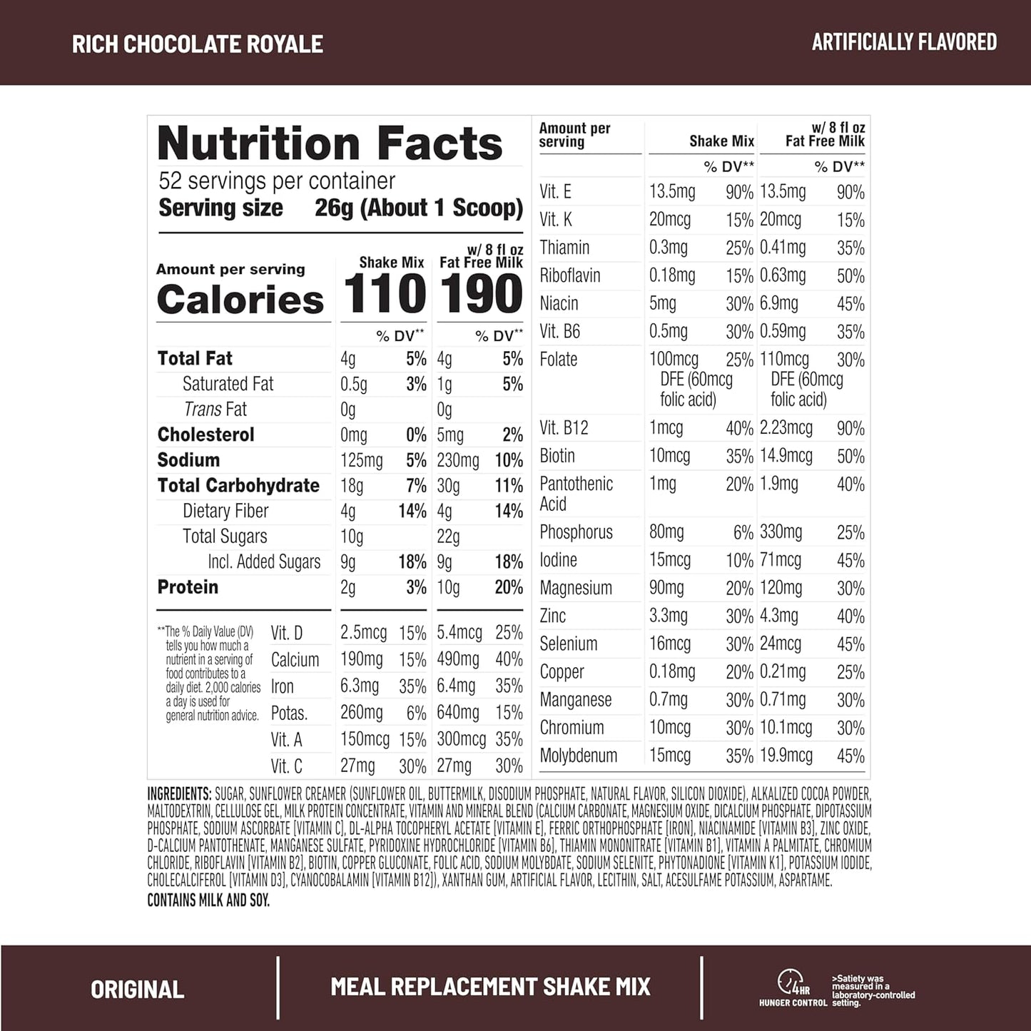 SlimFast Meal Replacement Powder, Original Rich Chocolate Royale, Weight Loss Shake Mix, 10g of Protein, 52 Servings (Packaging May Vary)