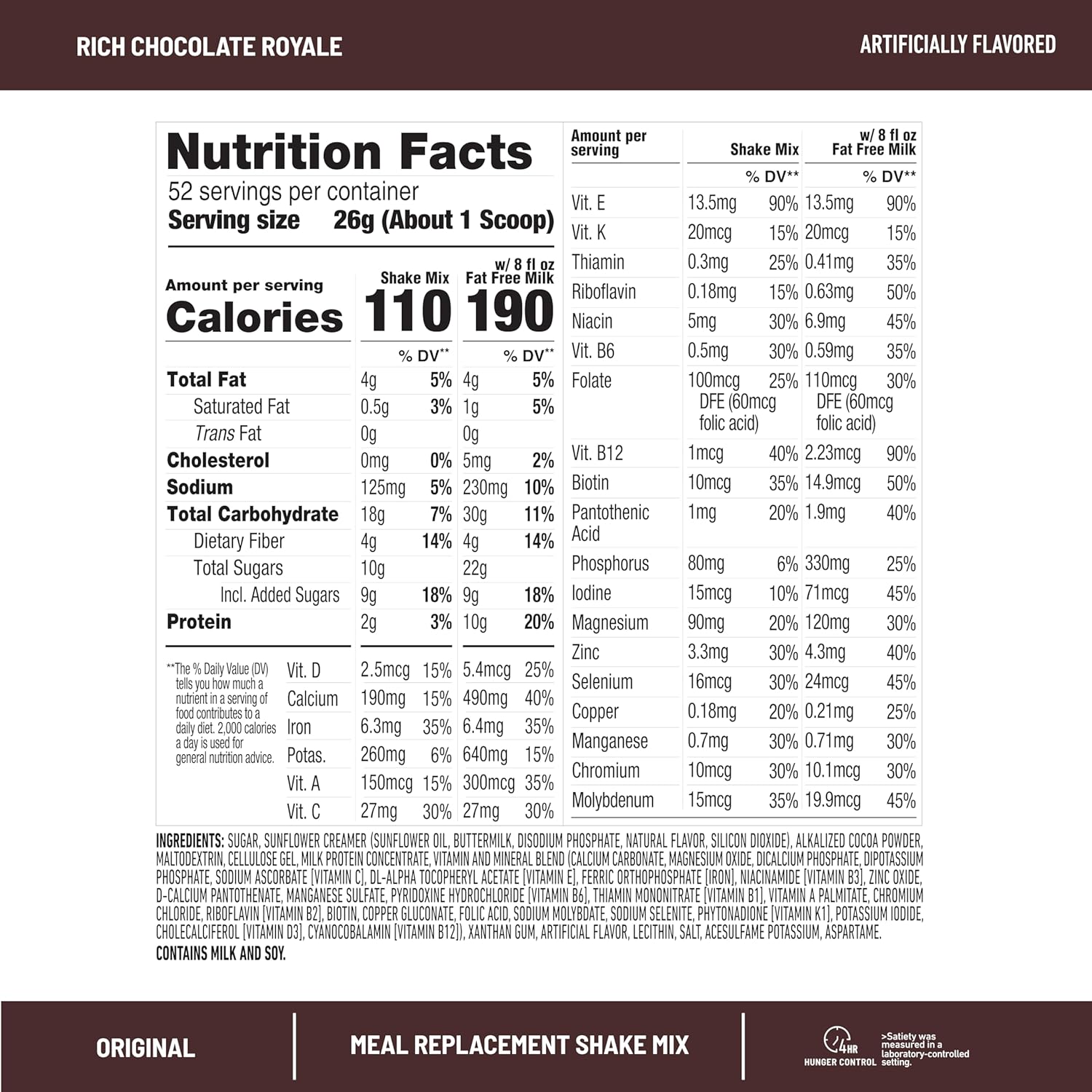 SlimFast Meal Replacement Powder, Original Rich Chocolate Royale, Weight Loss Shake Mix, 10g of Protein, 52 Servings (Packaging May Vary)