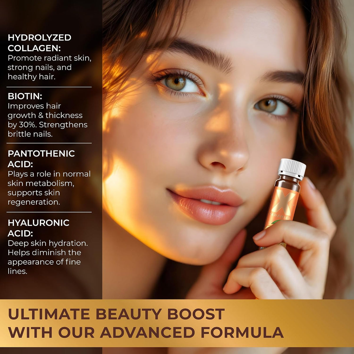 Liquid Collagen Peptides with Biotin & Hyaluronic Acid, Orange flavor
