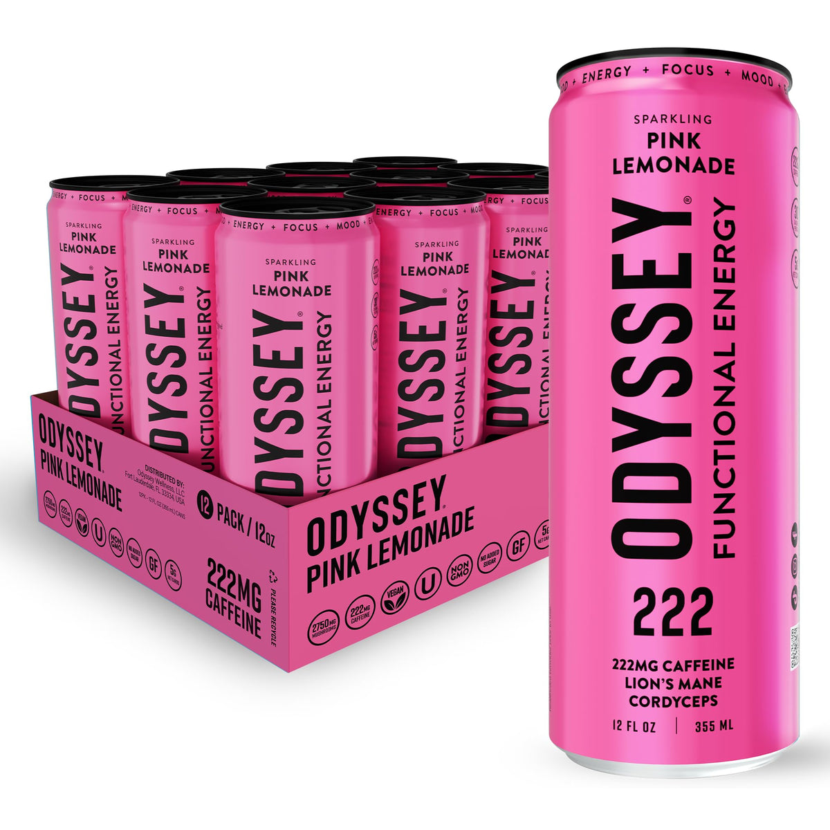 Odyssey Functional Energy Drink, 222mg Caffeine, Variety 12 Pack
