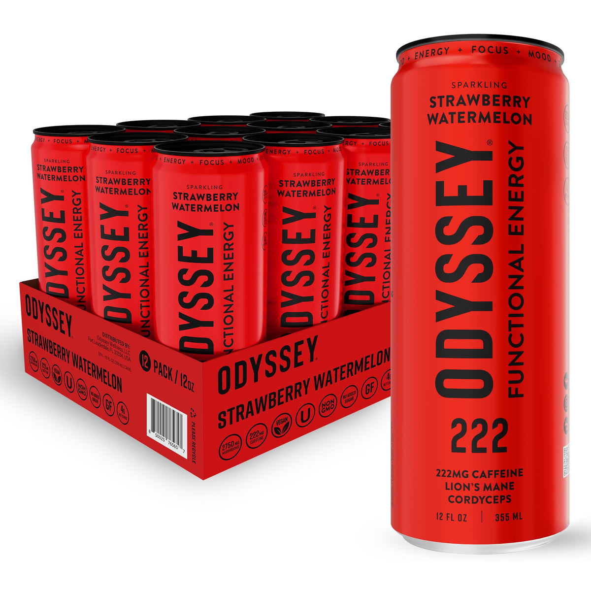 Odyssey Functional Energy Drink, 222mg Caffeine, Variety 12 Pack