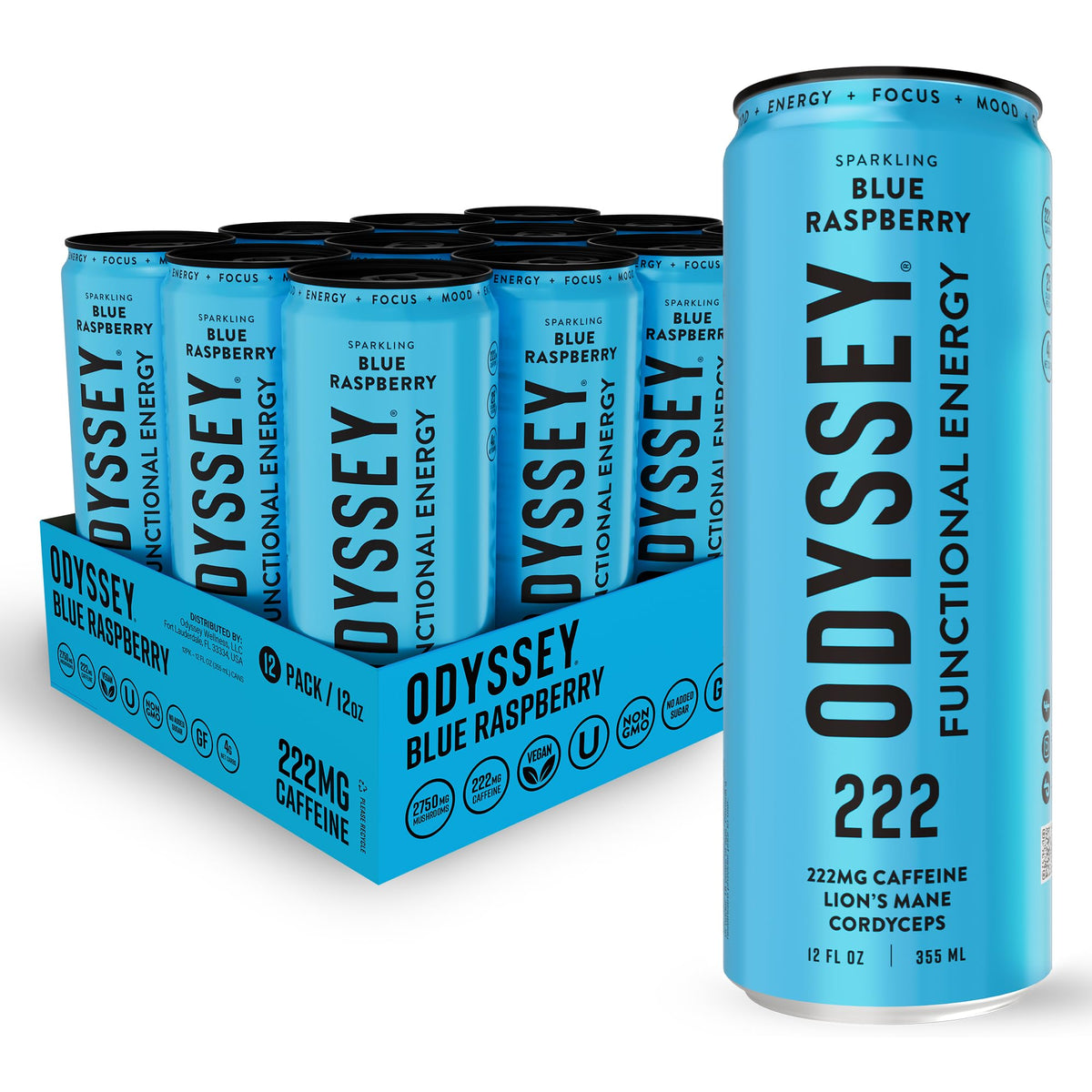 Odyssey Functional Energy Drink, 222mg Caffeine, Variety 12 Pack