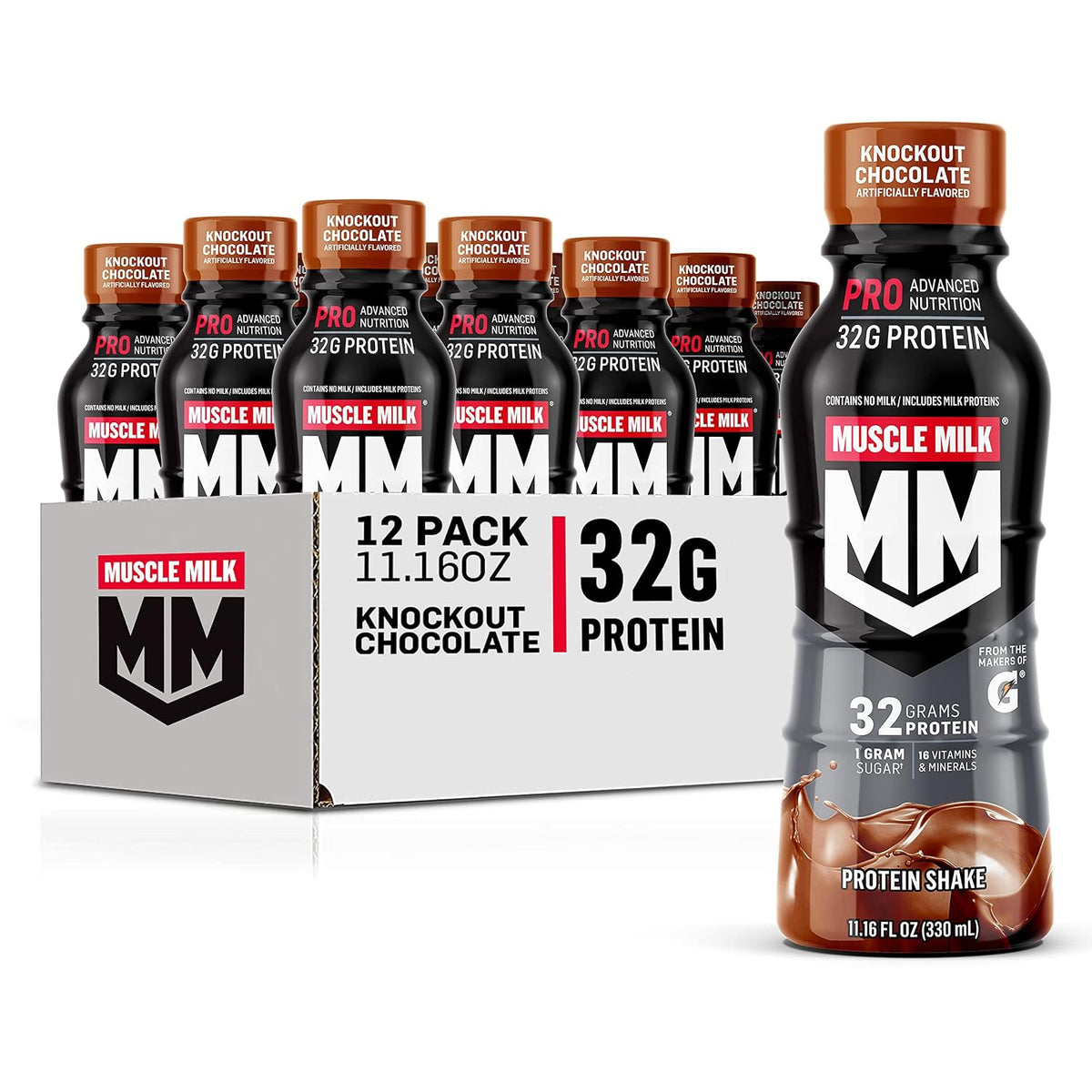 Muscle Milk Pro Series Protein Shake, Knockout Chocolate, 32g Protein, 11.16 Fl Oz (Pack of 12)